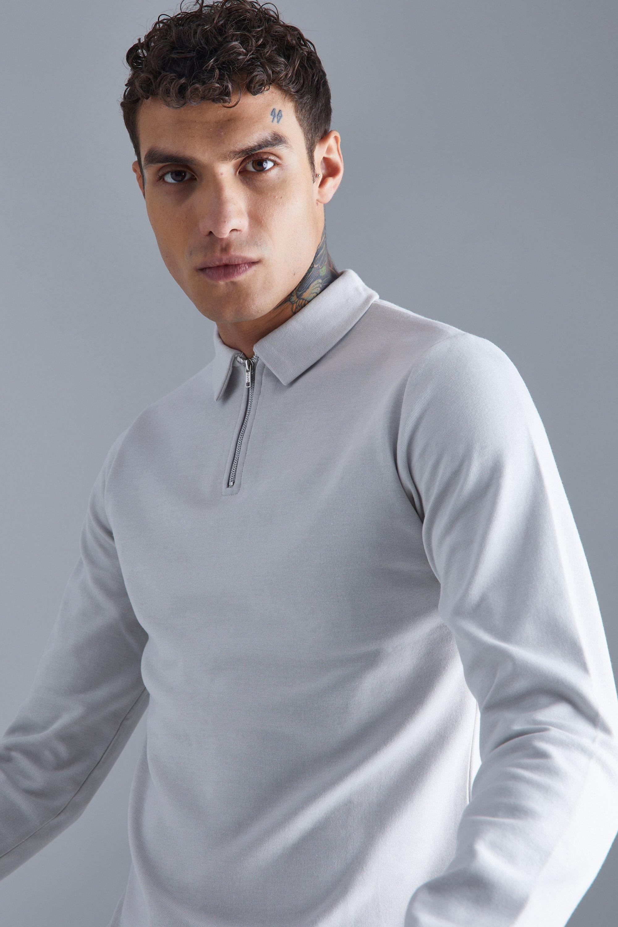 Verweven Slim Fit Polo Met Lange Mouwen boohoo